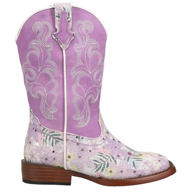 

Roper Glitter Floral Square Toe Cowboy Youth Girls Purple Casual Boots 09-018-1, Фиолетовый, Roper Glitter Floral Square Toe Cowboy Youth