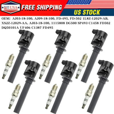 Pack 6 Ignition Coil Platinum Spark Plug For 2003-2008 Ford Escape 3.0L V6 FD502