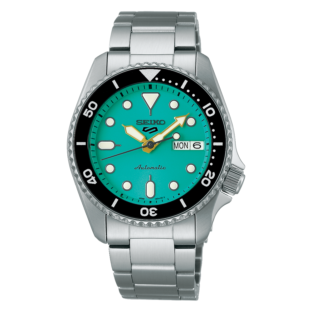 Pre-owned Seiko Srpk33 Stainless Steel 38 Mm Vibrant Green Dial Day Date Auto Men's Watch