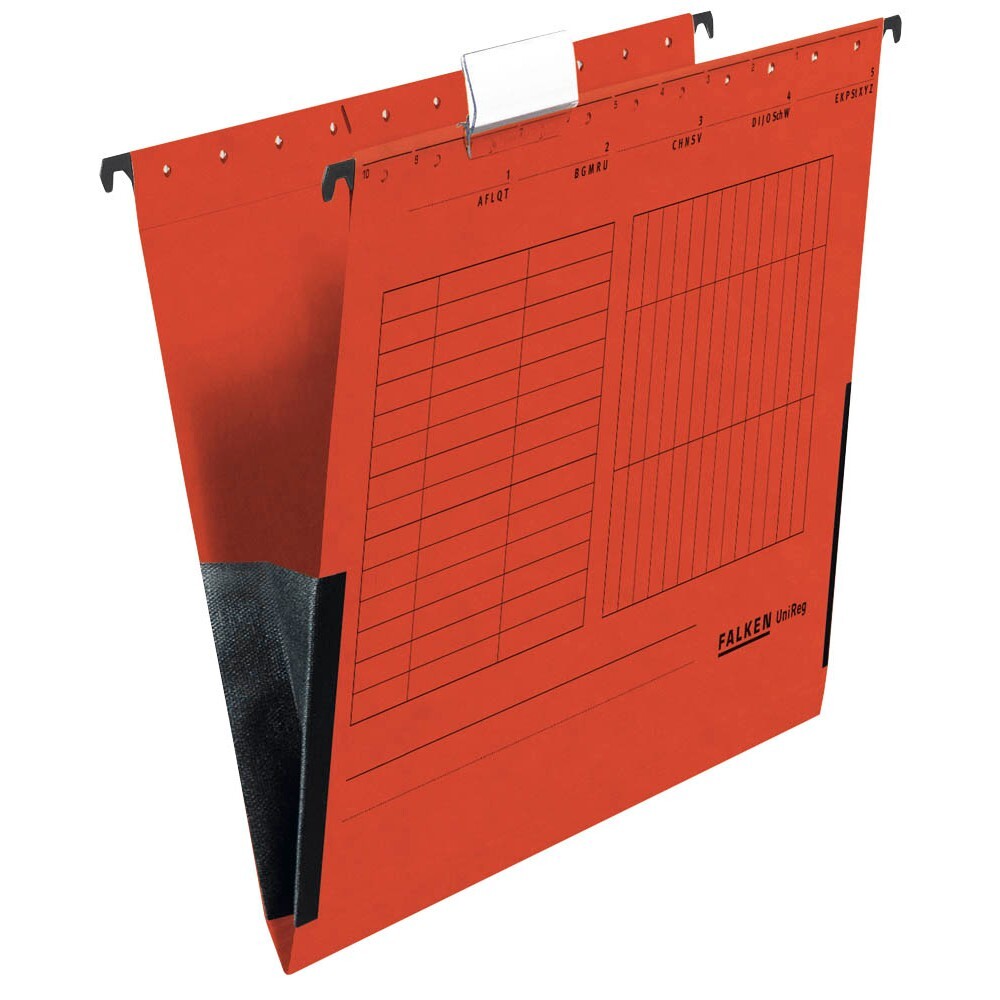 25 Hängetaschen Falken UNIREG in Rot Kraftkarton DIN A4 + Reiter seitlich zu