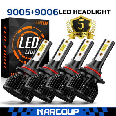 2SIDE 9005+9006 LED Combo Headlight Kit CSP 100W Light Bulbs High Low Beam 6000K