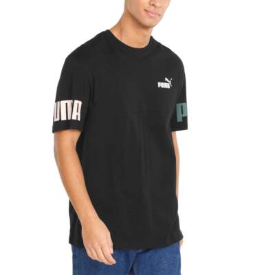 

Puma Power Colorblock Crew Neck Футболка с коротким рукавом Мужская черная спортивная повседневная, Черный, Puma Power Colorblock Crew Neck Short Sleeve T-Shirt