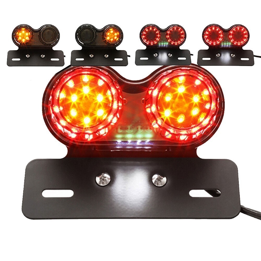 Motorcycle LED Dual Tail Lights Brake Turn Signals Integrated Light Indicators