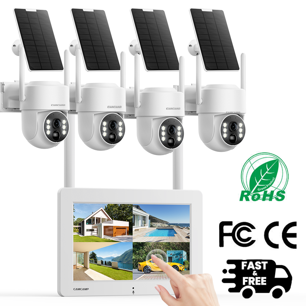 4MP Solar Wireless Wifi Security Camera System 4CH NVR 7'' LCD Monitor Outdoor
