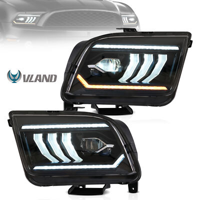 VLAND FULL LED Headlights For 2005-2009 Ford Mustang w/ Sequential Turn Signal