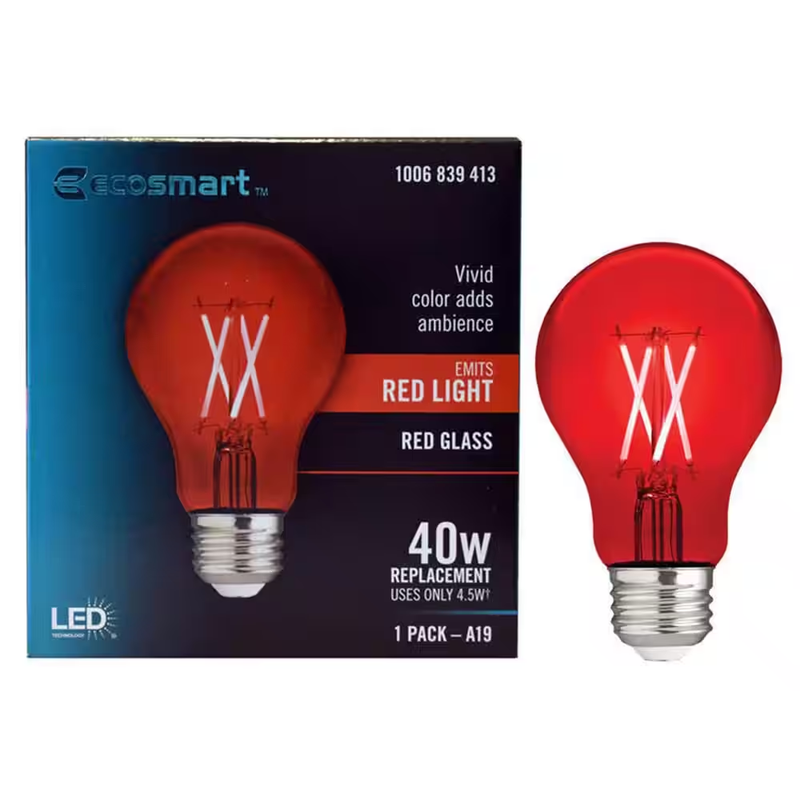 40 Watt Equivalent A19 Dimmable Filament Red Colored Glass L