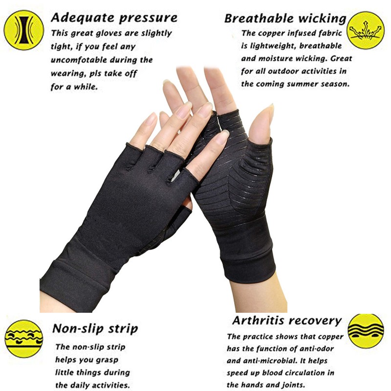 Copper Arthritis Gloves Fingerless Fit Compression Medical Support For