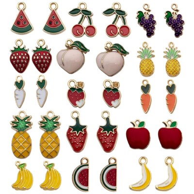 30Pcs Fruit Enamel Charms DIY Jewelry Making For Necklace Earrings