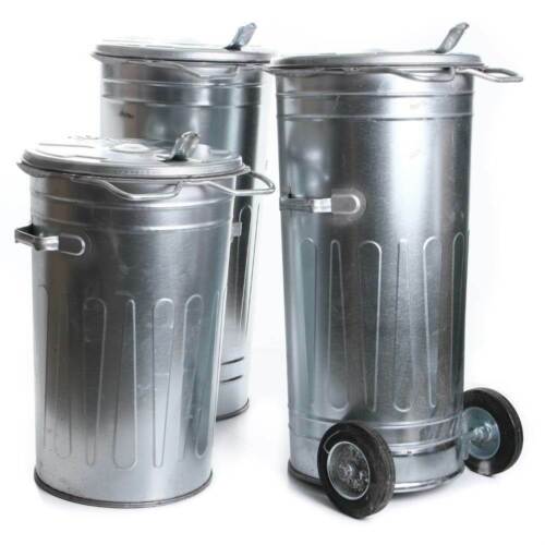 Mülltonne verzinkt Müllbehälter 80L 110L  mit Deckel Behälter Abfalltonne Stahl 