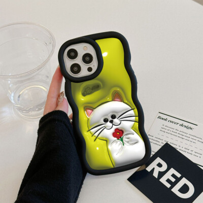 For Various Phone Hot Wave Cute Flower Cat Back Case Cartoon Cover ShockProof