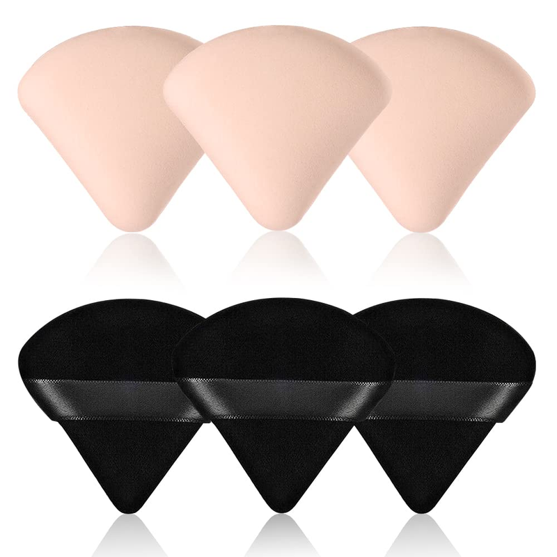 Triangle Powder Puff, 3Pcs Velvet Black+3Pcs Beauty Blender Makeup Sponge for Fa