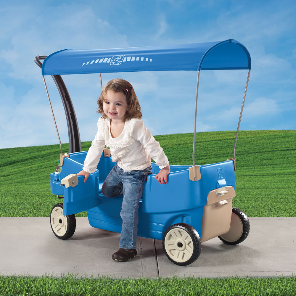 Wagon Pull Push Outdoor Toys Double Wagon With Canopy Transportation Travel