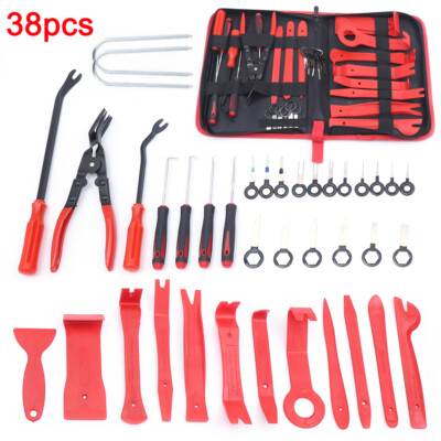 38pc Radio Body Door Panel Pry Dashboard Kit Clips Car Trim Removal Molding Tool