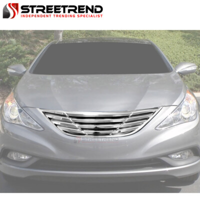 For Sonata 2010-2013 Chrome Horizontal Billet Front Hood Bumper Grill Grille Abs