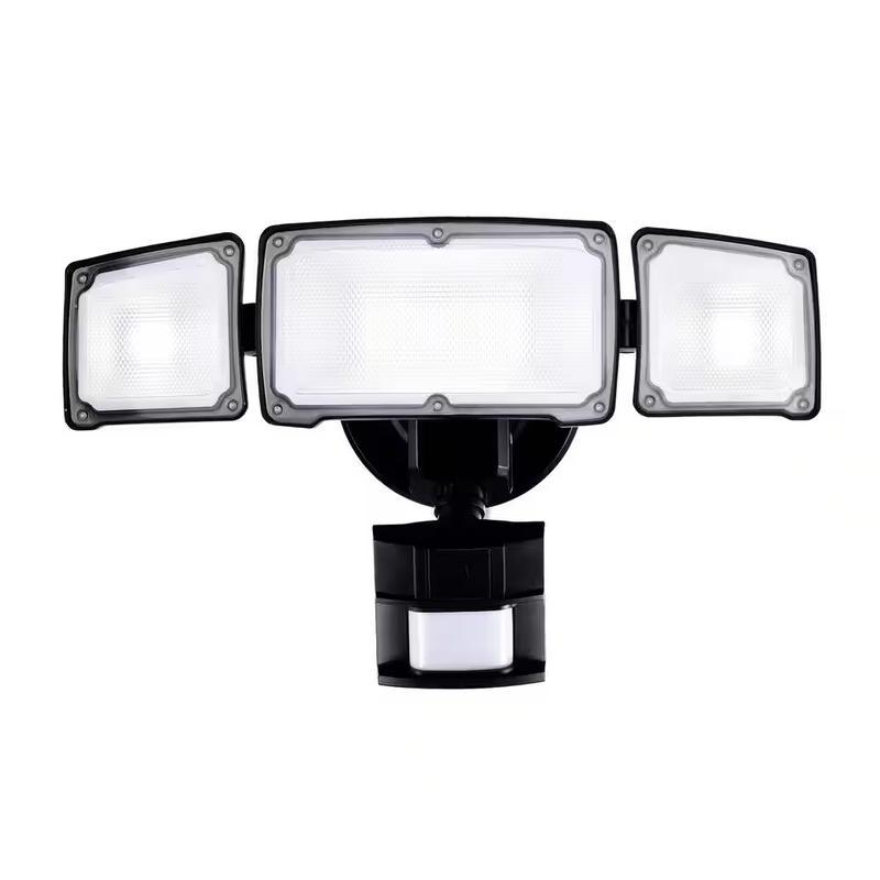 LED Security Light Motion Sensor Floodlight Outdoor 3 Head 4000LM Black