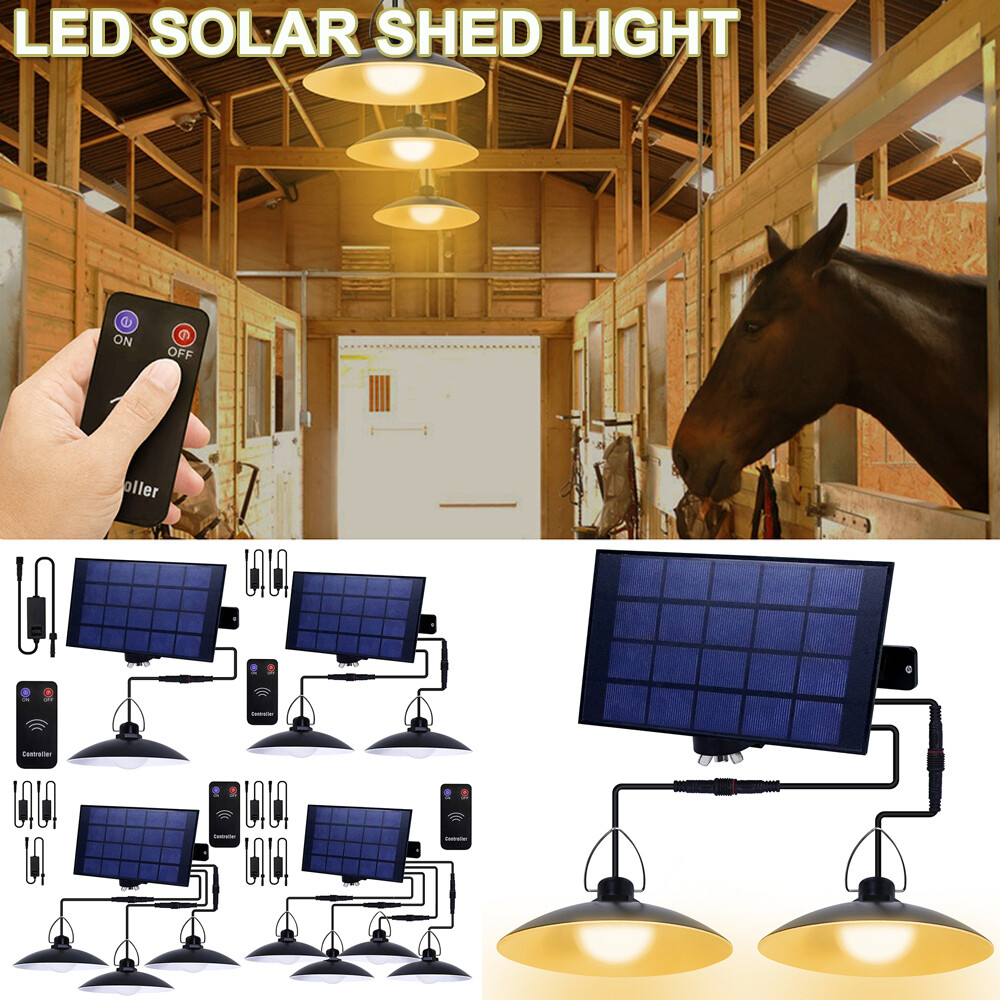 1/2/3/4Heads Solar Pendant Lights LED Solar Barn Shed Light Hanging Garage Lamp