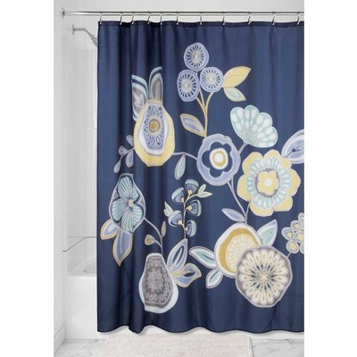 Shower Curtain Fabric Inter Design  Garden Floral 72'' x 72'', Navy Multi Color 