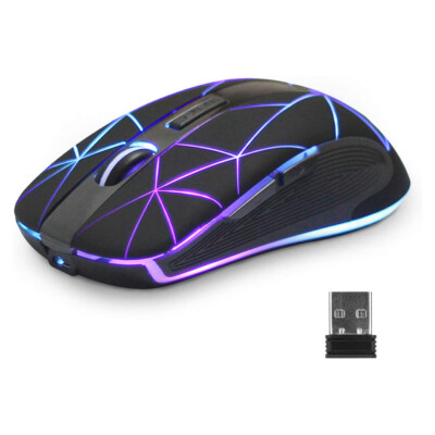 Wireless Mouse RGB LED Lights Rechargeable USB Nano Receiver Optical Mice