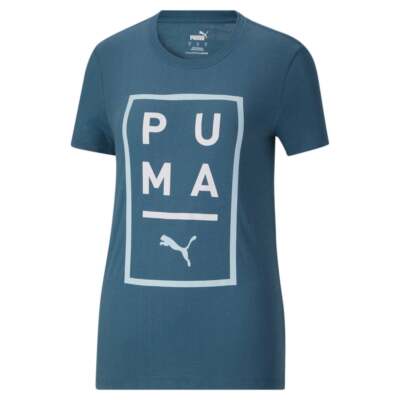 

Puma Above The Bar Graphic Crew Neck Футболка с коротким рукавом Женская синяя повседневная футболка, Синий