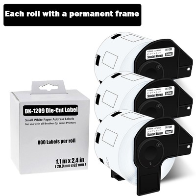 3 ROLLS 2.4 x 1.1 inch (62mm x 29mm) multi-purpose labels DK-1209 For Brother QL