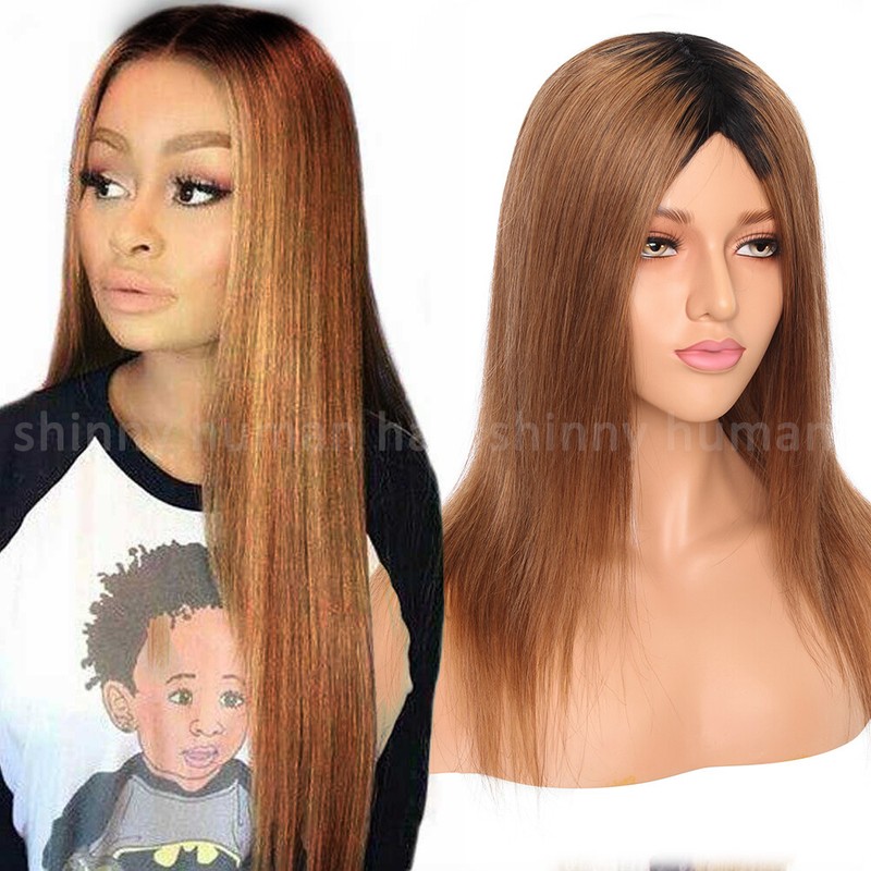 Details About Straight Ombre Black Brown Full Wig 100 Real Remy European Human Hair Full Wigs