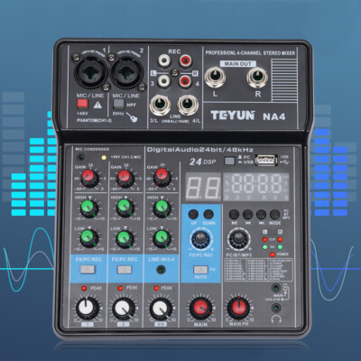 2/4 Channel Mini Audio Mixer Bluetooth USB DJ Console +Sound Card Studio Mixer