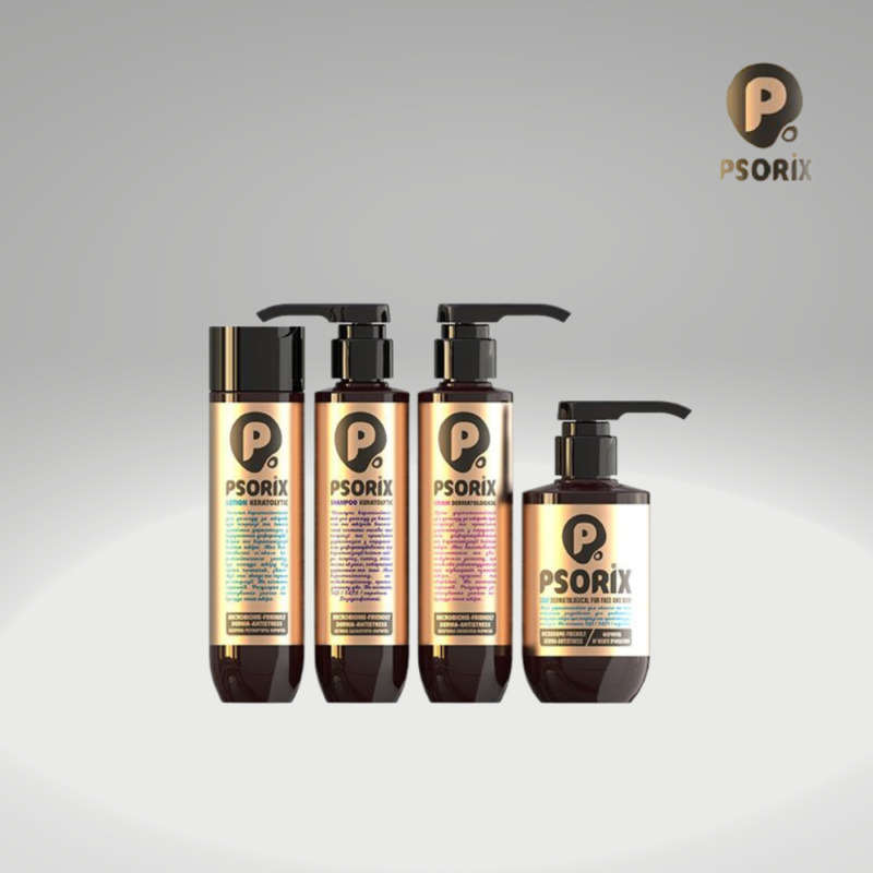 Psorix Keratolytic lotion, Dermatological soap, Keratolytic shampoo, Cream