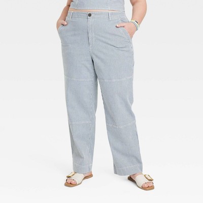 Повседневные женские брюки-чино с прямыми штанинами из универсальной нити, синие в полоску, 26