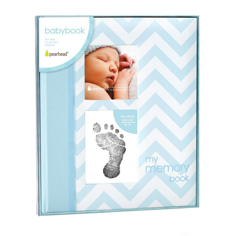 Pearhead First 5 Years Chevron Baby Memory Book with Clean-Touch Safe Ink Pad to