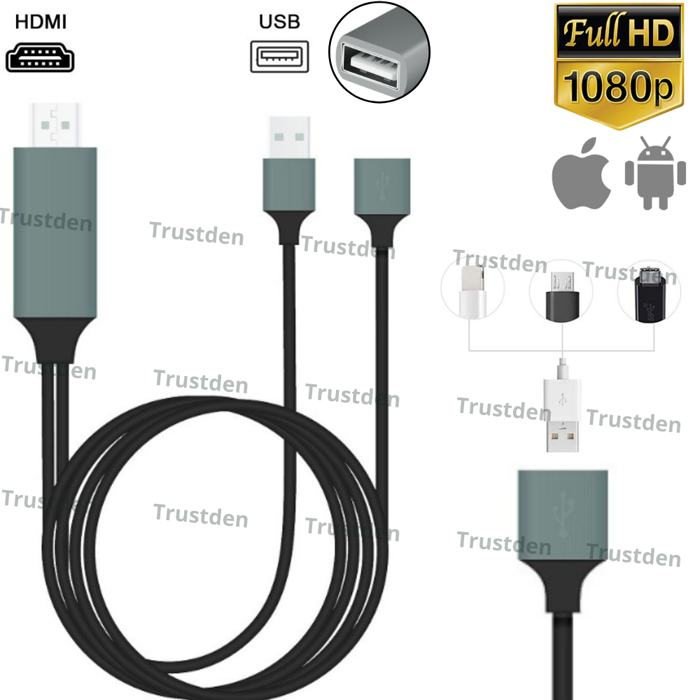 1080P HDMI Mirroring Cable Phone to TV HDTV Adapter Cord for iPhone iPad Android