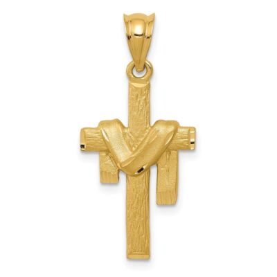 Pre-owned Diamond2deal 14k Yellow Gold Satin Draped Cross Pendant 1.66g L-30mm W- 13mm