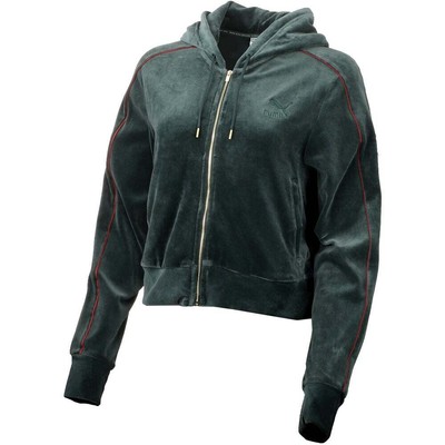 

Puma Velour Iconic T7 FullZip Hoodie Womens Size  Повседневная верхняя одежда 534525-03, Зеленый