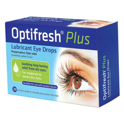 Optifresh Plus Lubricant Eye Drops 30 x 0.4mL Vials Moderate to Severe Dry Eyes