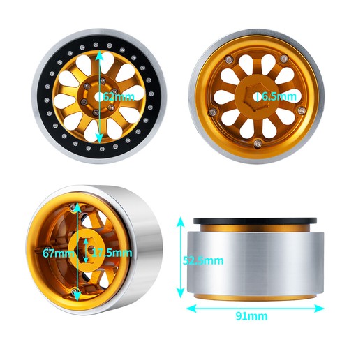 4PCS 2.9'' CNC Alloy Beadlock Wheel Rim Tire for 1/6 RC Crawler Car Axial SCX6
