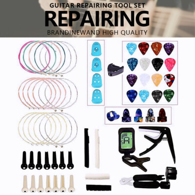 Lot of 65 Pcs Guitar Accessories Kit Guitar Changing Tool String Pick Capo Tuner