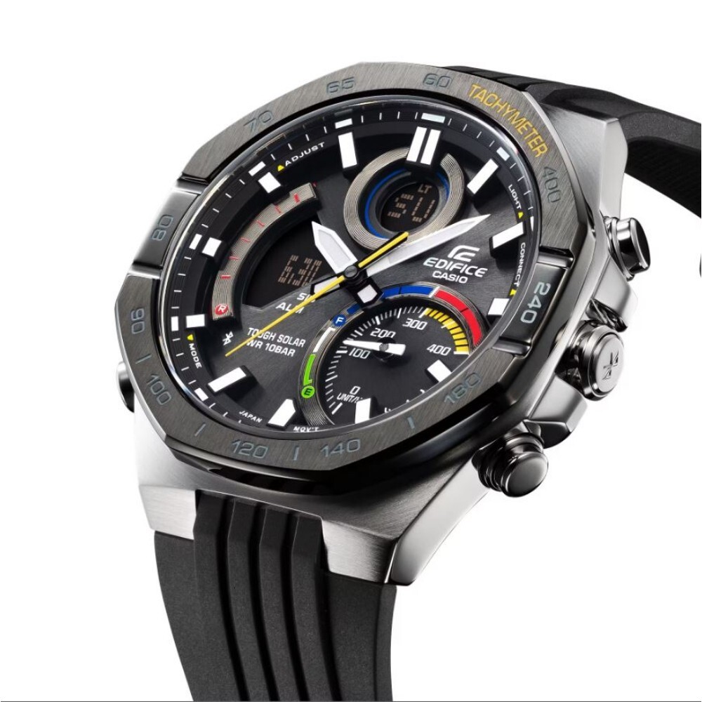 Pre-owned Casio Edifice Chronograph Black Dial Resin Strap Men Watch Ecb-950mp-1adf