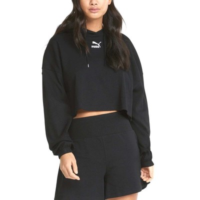 

Puma Classics Ribbed Pullover Hoodie Womens Size  Повседневная верхняя одежда 534357-01, Черный
