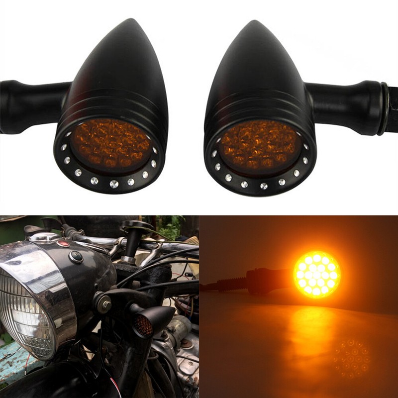 Pair Motorcycle Black Bullet Turn Signal Lights Amber Indicator Blinker
