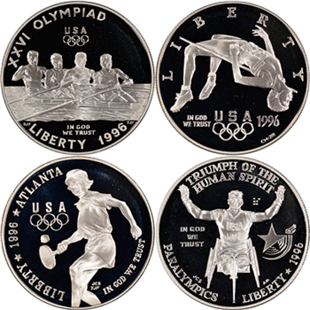 1995-1996 US ATLANTA OLYMPIC GAMES 8-90% SILVER COINS PROOF SET w/Box + COA
