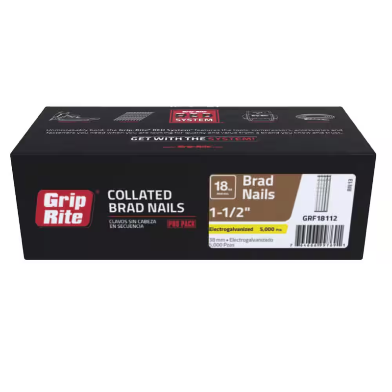 Brad Nails 1.5in 18 Gauge Electrogalvanized Steel Smooth Shank 5000 Count Box