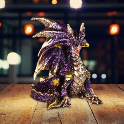 Purple Dragon Statue 3.75''W Fantasy Collectible Figurine Room Decor