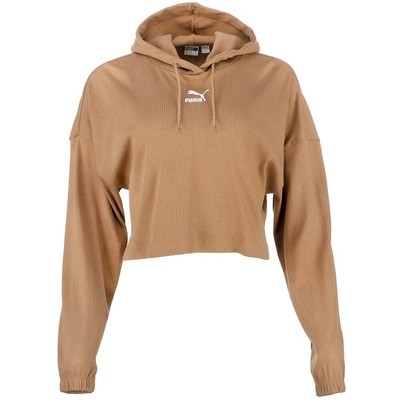 

Puma Classics Ribbed Pullover Hoodie Женская коричневая повседневная верхняя одежда 534357-63, Коричневый
