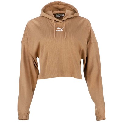 Puma Classics Ribbed Pullover Hoodie Женская коричневая повседневная верхняя одежда 534357-63