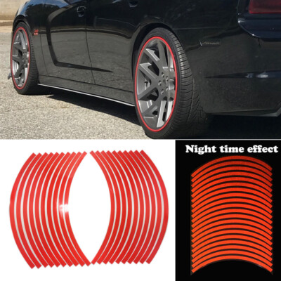 20pcs Red Reflective Car Wheel Hub Rim Stripe Tape Decal Stickers Universal