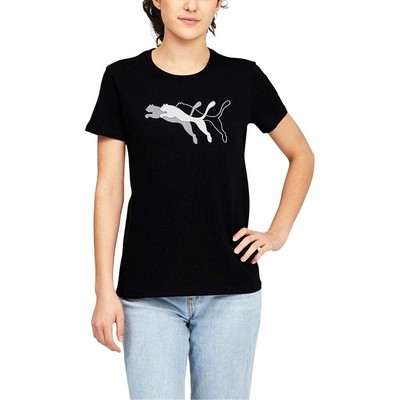 

Puma Cat Overlap Футболка с круглым вырезом и коротким рукавом Женские повседневные топы размера  67136, Черный
