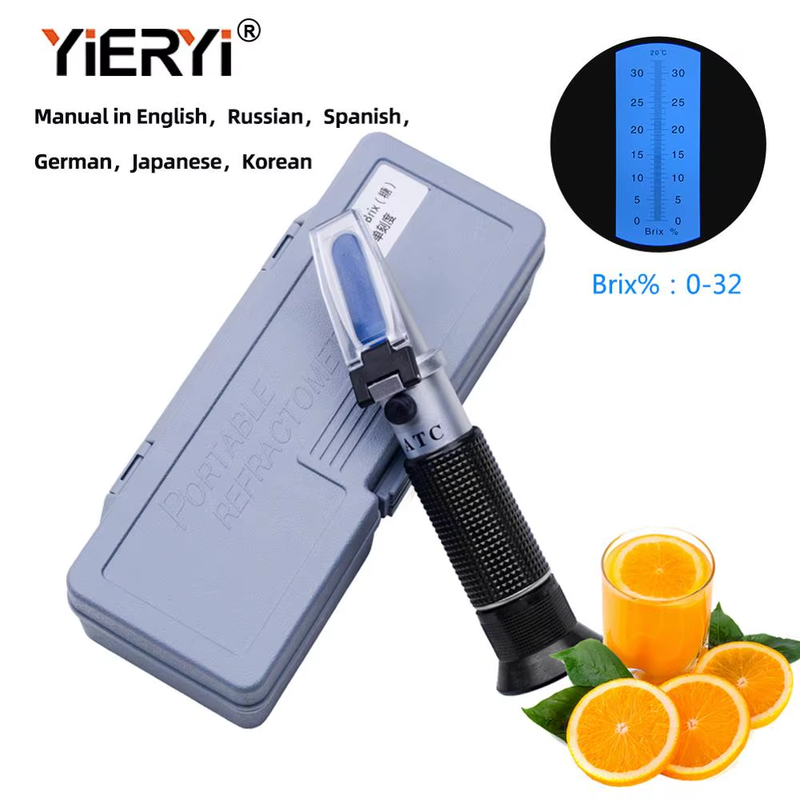 0-32% Brix Refractometer ATC Hand Held Fruit Juice Brix Sugar Beer Optical Test