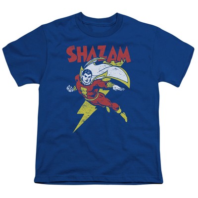 Shazam Lets Fly Kids Youth T Shirt Licensed Captain Marvel DC Comic Royal Blue 
