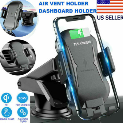 30W 2 IN 1 Wireless Car Charger Fast Charging Mount Automatic Clamping Holder US