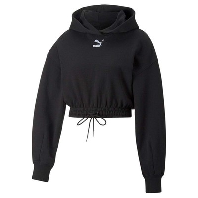 Puma Classics Cropped Pullover Hoodie Женская черная повседневная верхняя одежда 53781001