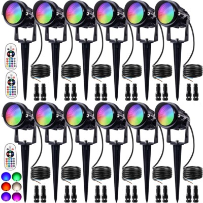 12X RGB LED Landscape Lights Color Changing 12W Low Voltage Waterproof Spotlight